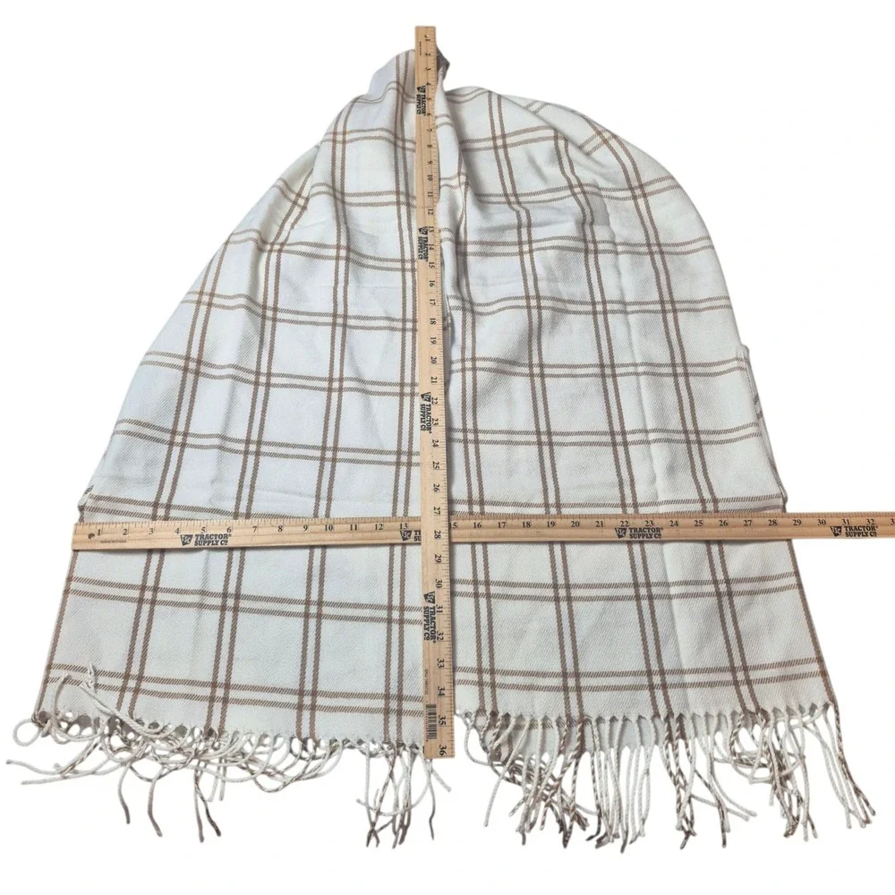 J.Crew Women's One Size Plaid Ruana Cape Wrap‎ Fringe Shawl Ivory Tan NWT
